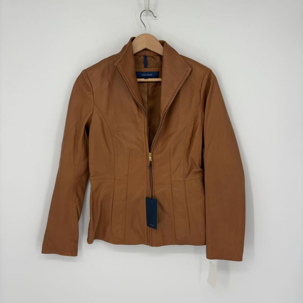 Cole Haan Leather Zip Front Jacket